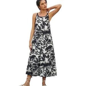 Anthropologie Maeve Chrysanthemum Black White Wite Leg Pant Jumpsuit Jungle XS